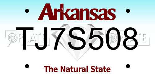 TJ7S508 Arkansas License Plate