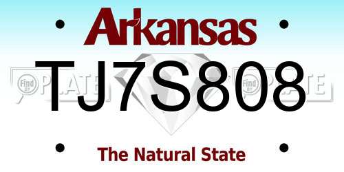TJ7S808 Arkansas License Plate