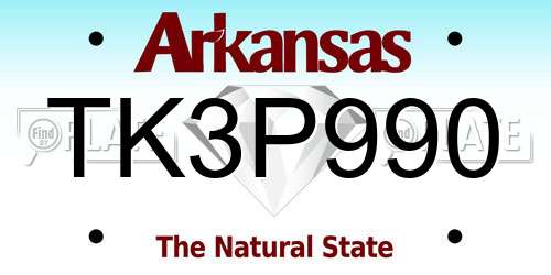 TK3P990 Arkansas License Plate