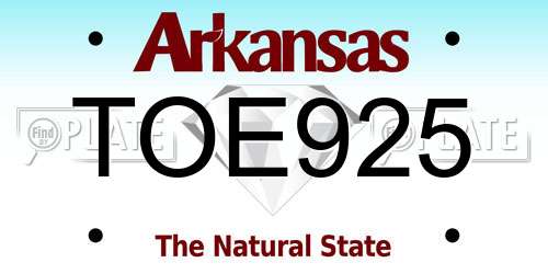TOE925 Arkansas License Plate