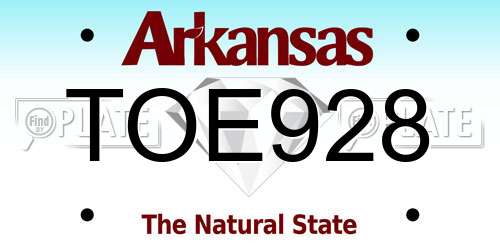 TOE928 Arkansas License Plate