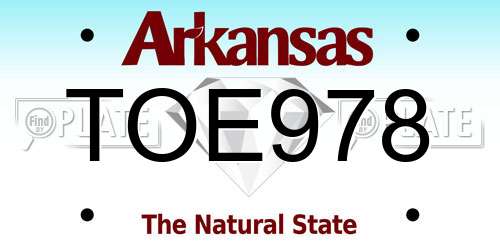 TOE978 Arkansas License Plate