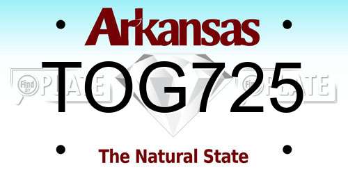 TOG725 Arkansas License Plate