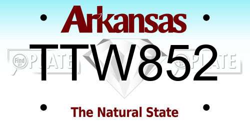 TTW852 Arkansas License Plate