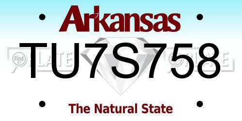 TU7S758 Arkansas License Plate