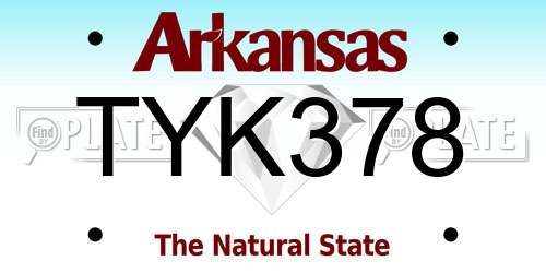 TYK378 Arkansas License Plate
