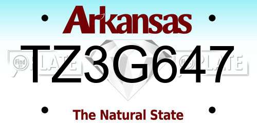 TZ3G647 Arkansas License Plate