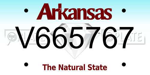 V665767 Arkansas License Plate