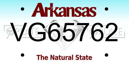 VG65762 Arkansas License Plate