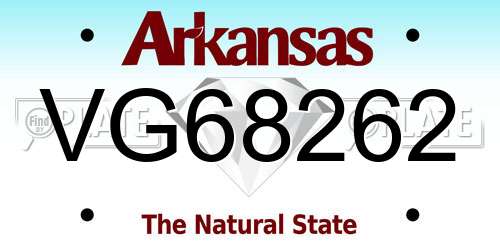 VG68262 Arkansas License Plate