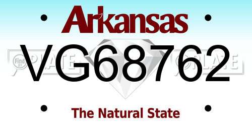 VG68762 Arkansas License Plate