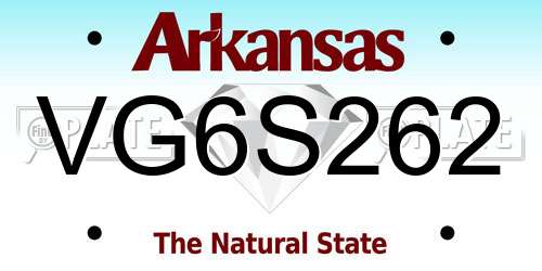 VG6S262 Arkansas License Plate