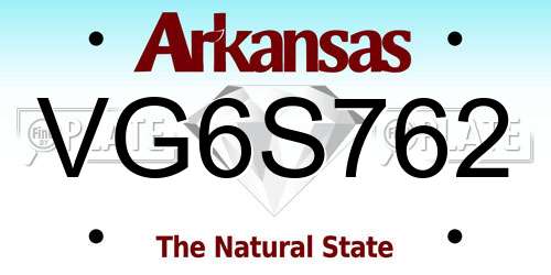 VG6S762 Arkansas License Plate
