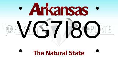 VG7I8O Arkansas License Plate