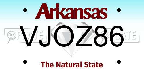 VJOZ86 Arkansas License Plate