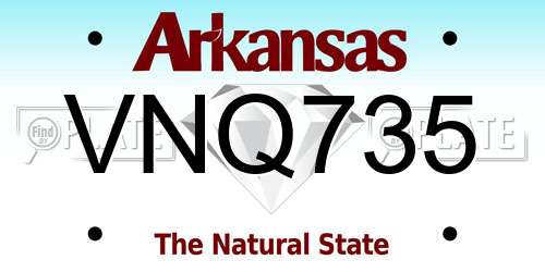 VNQ735 Arkansas License Plate