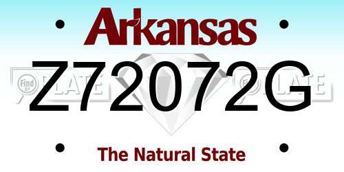 Z72072G Arkansas License Plate