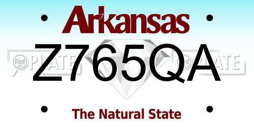 Z765QA Arkansas License Plate