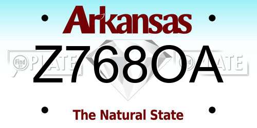 Z768OA Arkansas License Plate