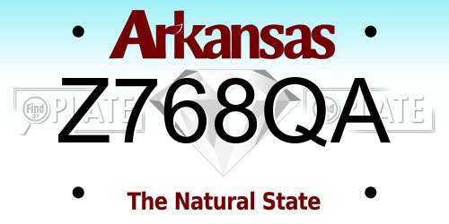 Z768QA Arkansas License Plate