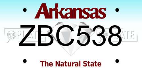 ZBC538 Arkansas License Plate