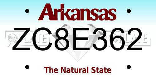 ZC8E362 Arkansas License Plate