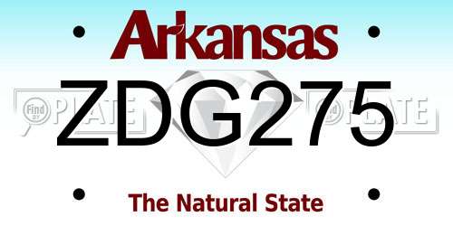 ZDG275 Arkansas License Plate