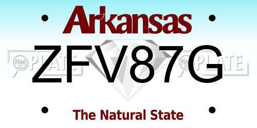 ZFV87G Arkansas License Plate