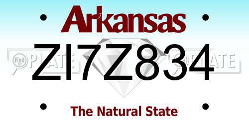 ZI7Z834 Arkansas License Plate