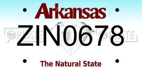 ZIN0678 Arkansas License Plate