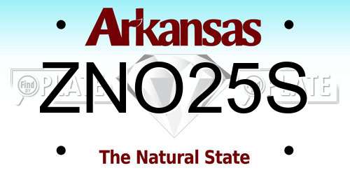 ZNO25S Arkansas License Plate