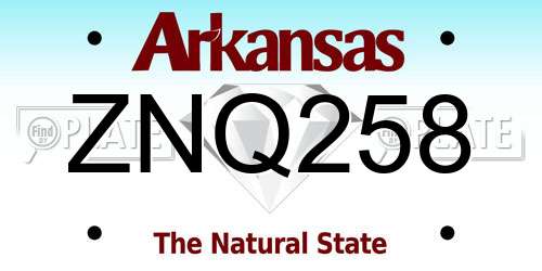 ZNQ258 Arkansas License Plate
