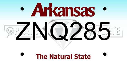 ZNQ285 Arkansas License Plate