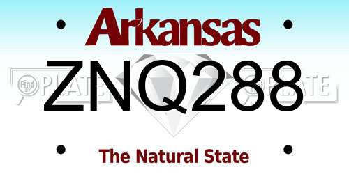 ZNQ288 Arkansas License Plate