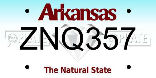 ZNQ357 Arkansas License Plate