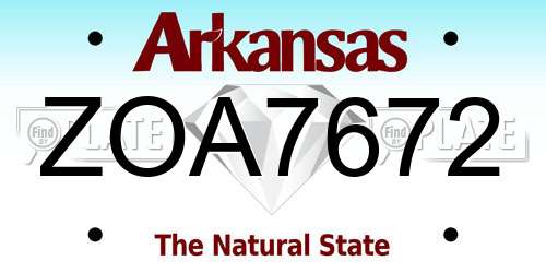 ZOA7672 Arkansas License Plate