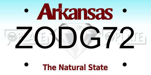 ZODG72 Arkansas License Plate