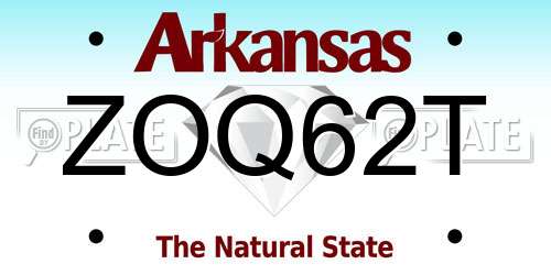 ZOQ62T Arkansas License Plate