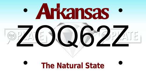 ZOQ62Z Arkansas License Plate