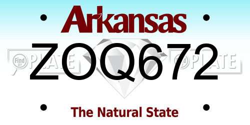 ZOQ672 Arkansas License Plate