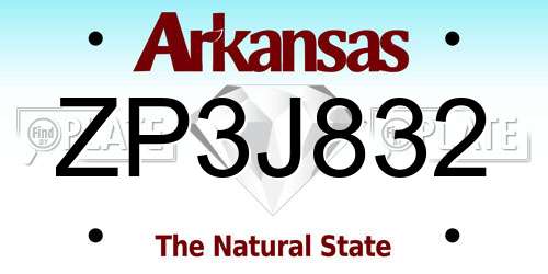 ZP3J832 Arkansas License Plate