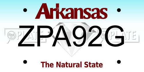 ZPA92G Arkansas License Plate