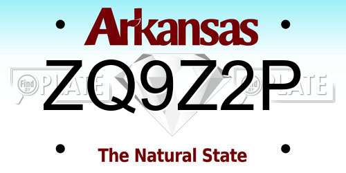 ZQ9Z2P Arkansas License Plate