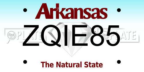 ZQIE85 Arkansas License Plate
