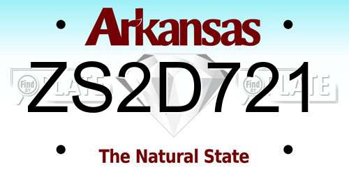 ZS2D721 Arkansas License Plate