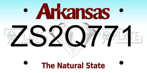 ZS2Q771 Arkansas License Plate