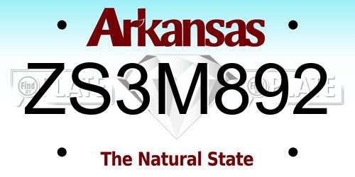 ZS3M892 Arkansas License Plate