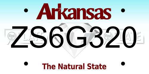 ZS6G320 Arkansas License Plate