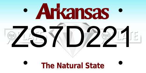 ZS7D221 Arkansas License Plate