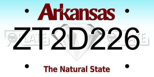 ZT2D226 Arkansas License Plate
